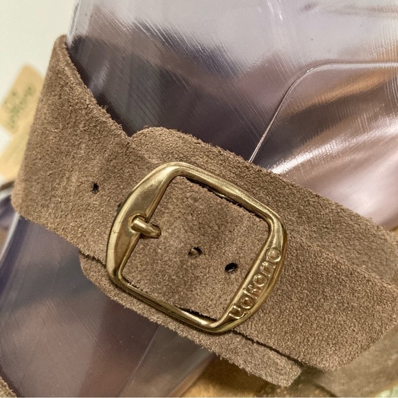 NWT Yokono Brown Suede Toe Loop Slip On Cork Wedge Sandals - Picture 4 of 8